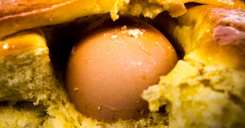 hard boiled Egg caged inside the dough