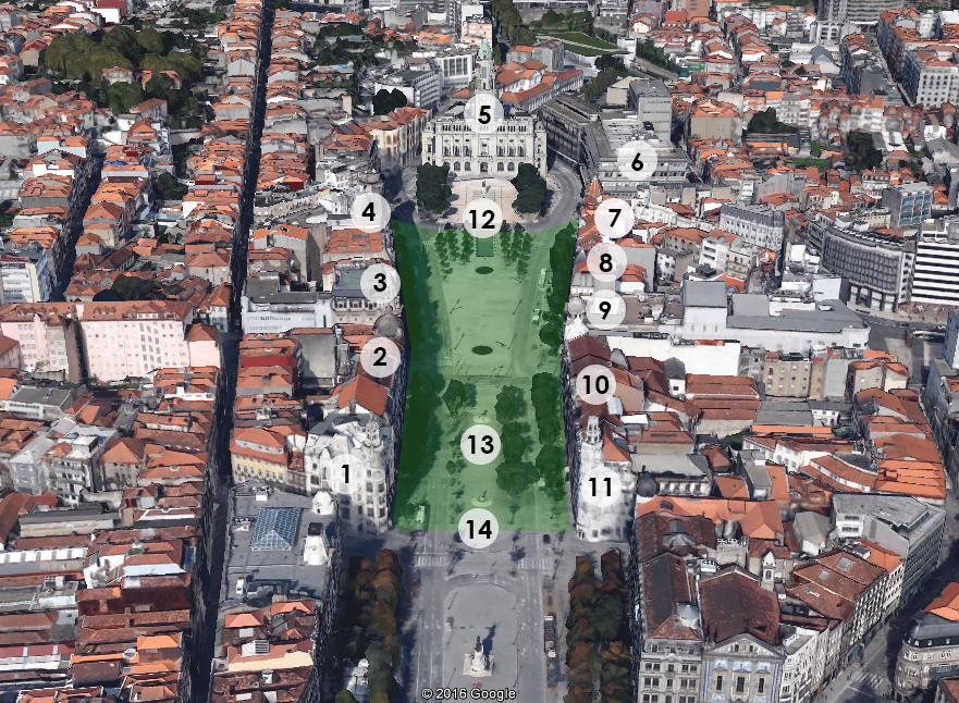 Mapa 3D de l'Avenida dos Aliados de Porto