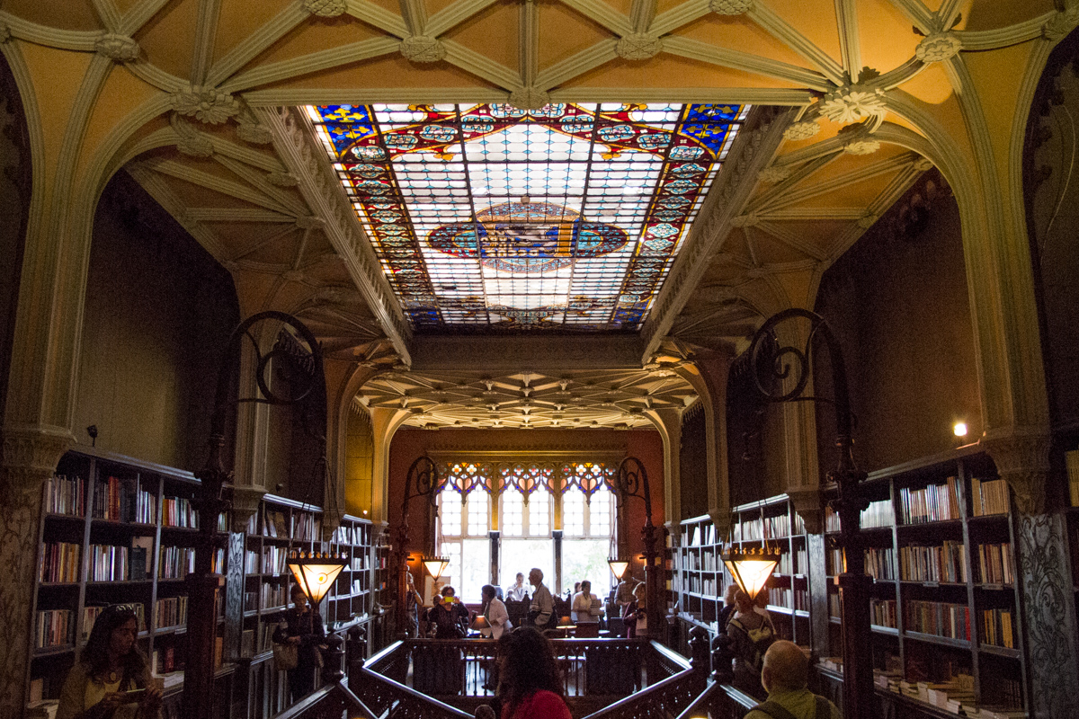 A perspective from inside Lello's Bookshop